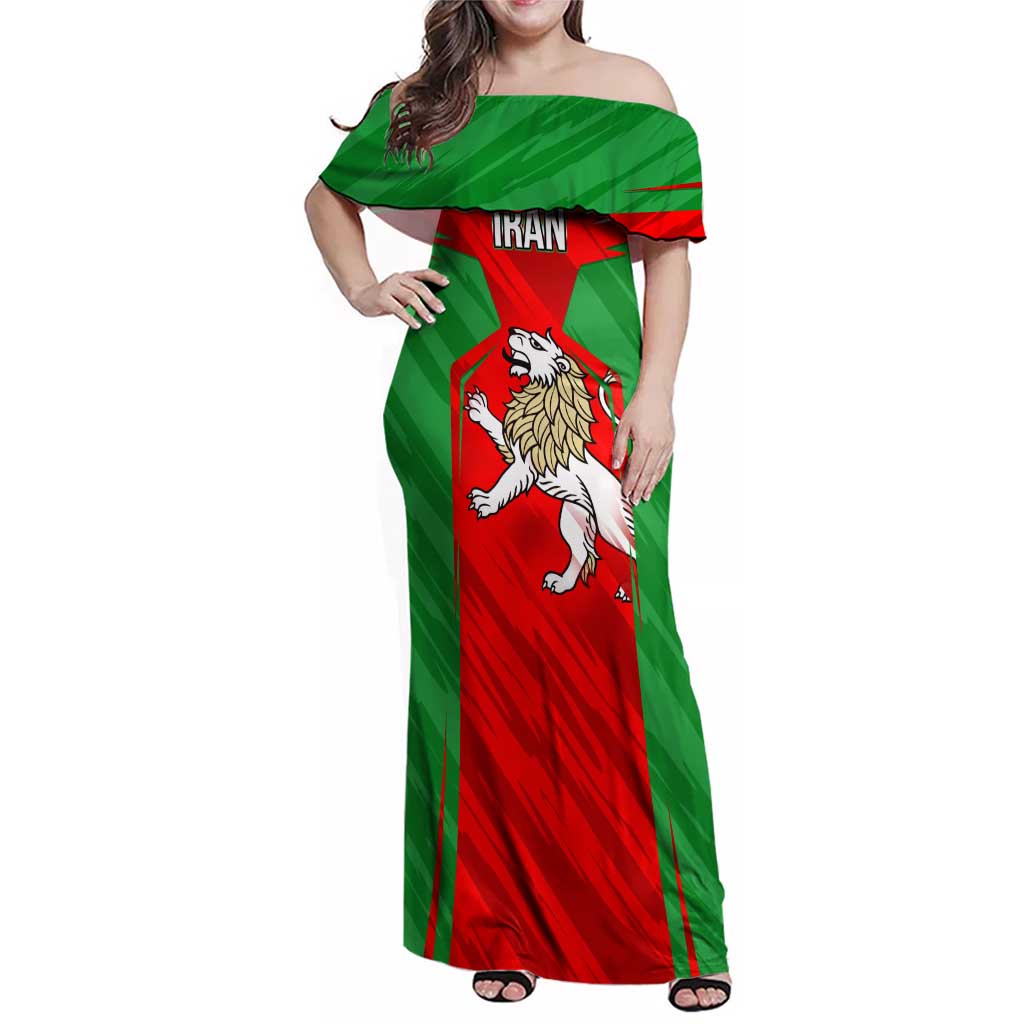 Iran National Pride Family Matching Off Shoulder Maxi Dress and Hawaiian Shirt with Bold Lion Crest and Country Silhouette