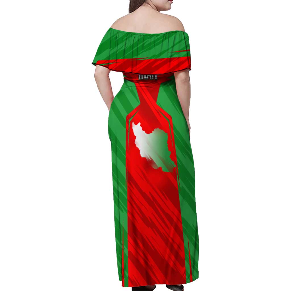 Iran National Pride Family Matching Off Shoulder Maxi Dress and Hawaiian Shirt with Bold Lion Crest and Country Silhouette