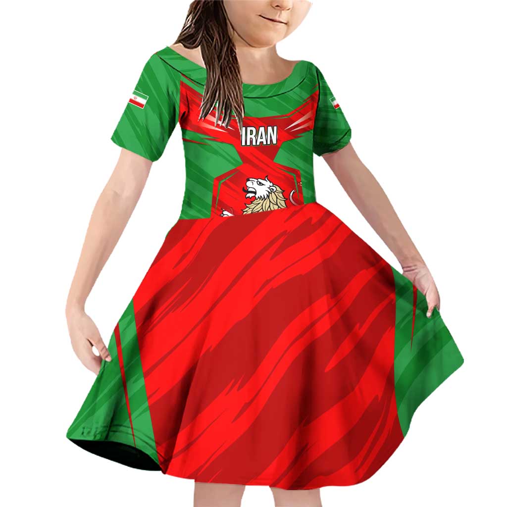 Iran National Pride Family Matching Off Shoulder Short Dress and Hawaiian Shirt with Bold Lion Crest and Country Silhouette