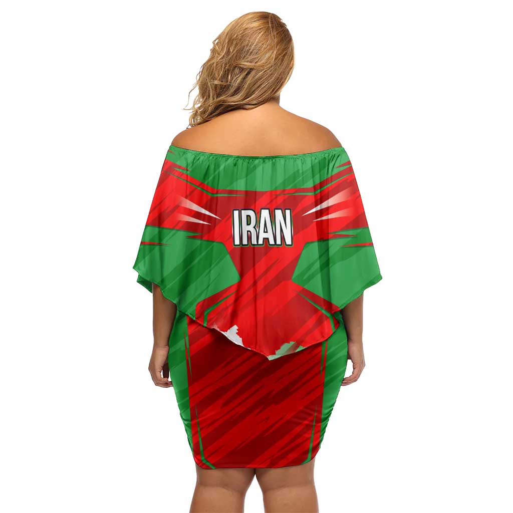 Iran National Pride Family Matching Off Shoulder Short Dress and Hawaiian Shirt with Bold Lion Crest and Country Silhouette