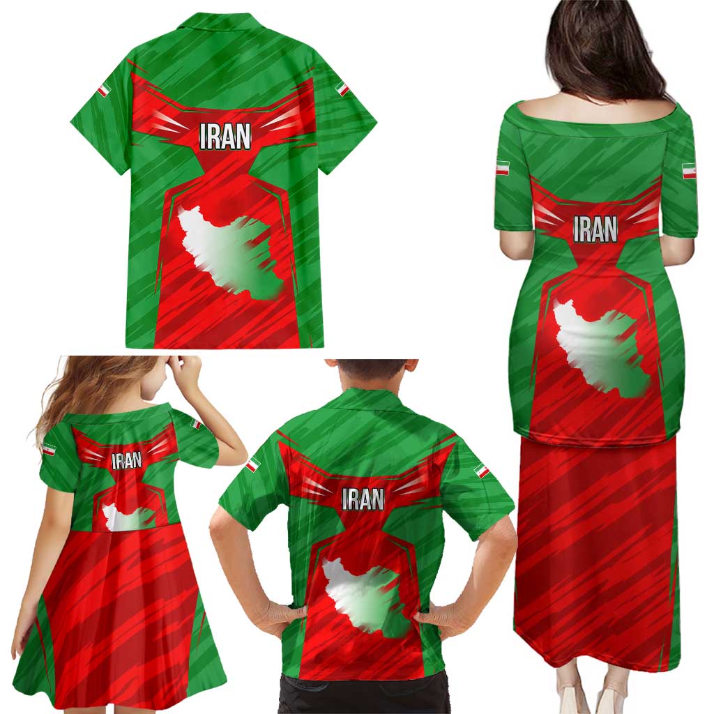 Iran National Pride Family Matching Puletasi and Hawaiian Shirt with Bold Lion Crest and Country Silhouette