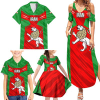 Iran National Pride Family Matching Summer Maxi Dress and Hawaiian Shirt with Bold Lion Crest and Country Silhouette