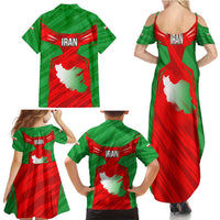 Iran National Pride Family Matching Summer Maxi Dress and Hawaiian Shirt with Bold Lion Crest and Country Silhouette