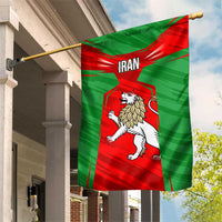 Iran National Pride Garden Flag with Bold Lion Crest and Country Silhouette