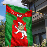 Iran National Pride Garden Flag with Bold Lion Crest and Country Silhouette