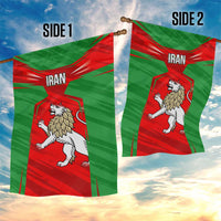 Iran National Pride Garden Flag with Bold Lion Crest and Country Silhouette