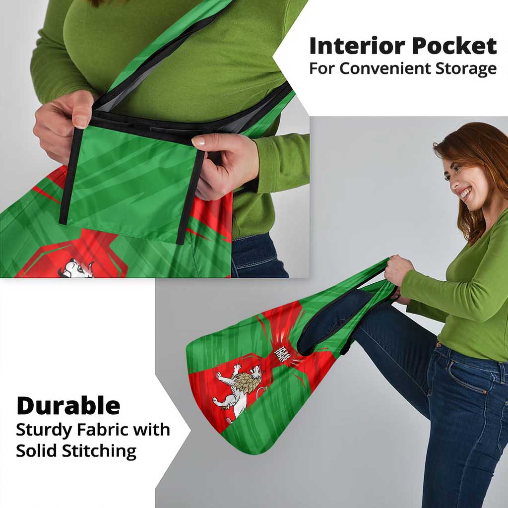 Iran National Pride Grocery Bag with Bold Lion Crest and Country Silhouette