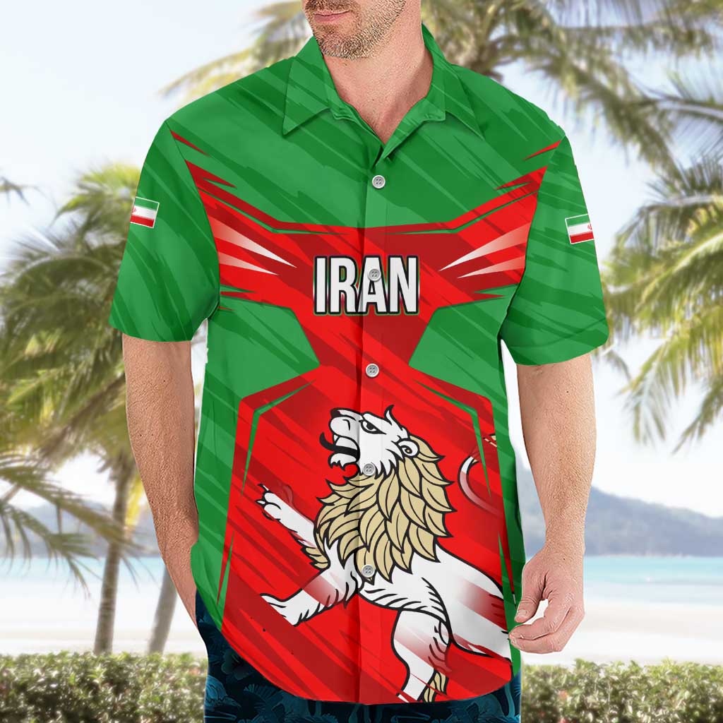 Iran National Pride Hawaiian Shirt with Bold Lion Crest and Country Silhouette