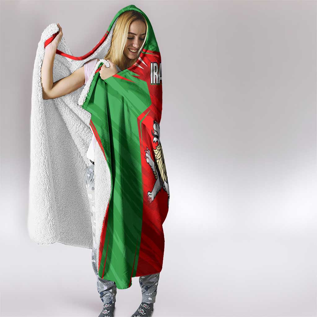 Iran National Pride Hooded Blanket with Bold Lion Crest and Country Silhouette