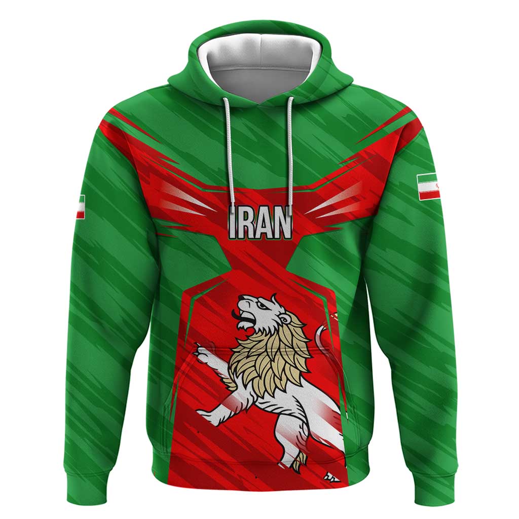 Iran National Pride Hoodie with Bold Lion Crest and Country Silhouette