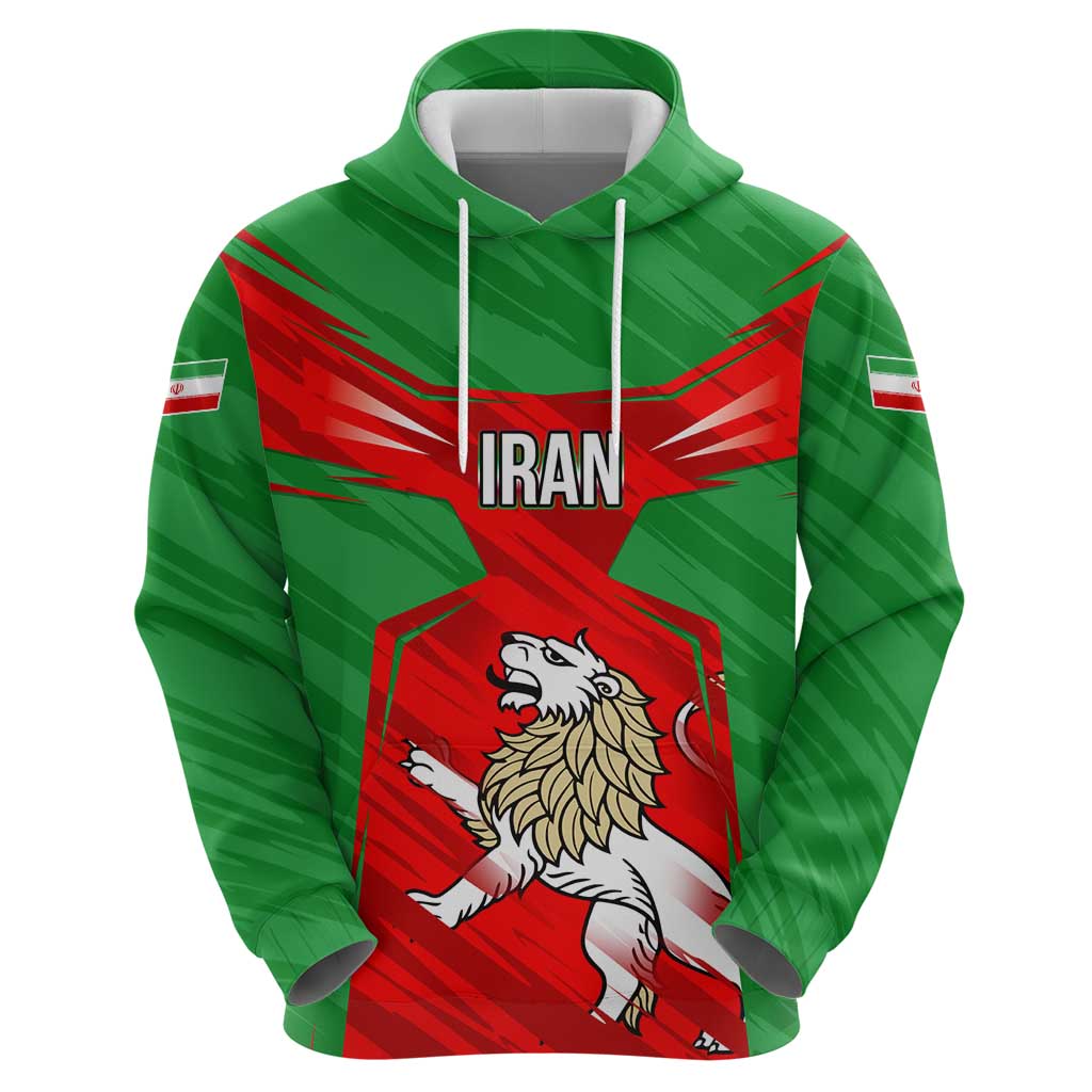 Iran National Pride Hoodie with Bold Lion Crest and Country Silhouette