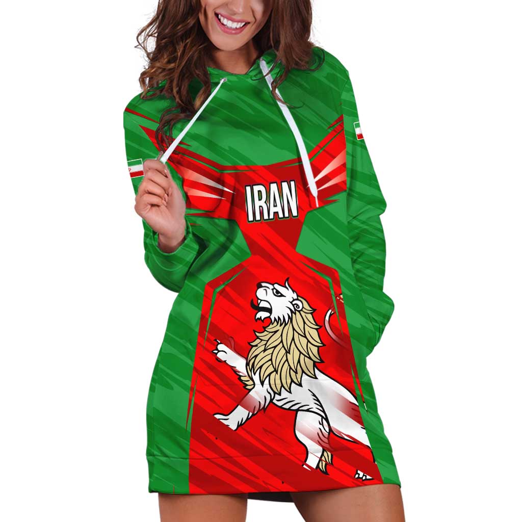 Iran National Pride Hoodie Dress with Bold Lion Crest and Country Silhouette
