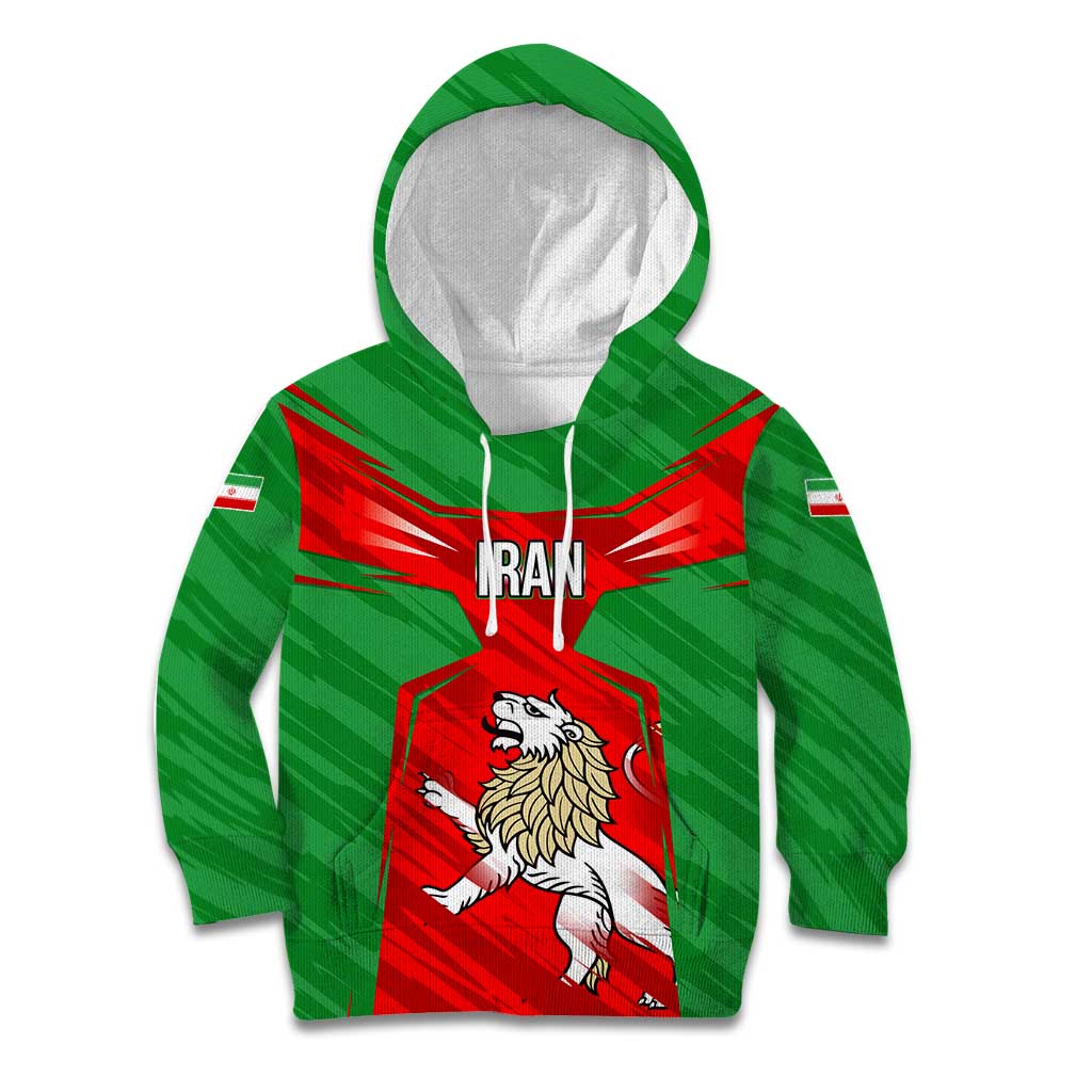 Iran National Pride Kid Hoodie with Bold Lion Crest and Country Silhouette