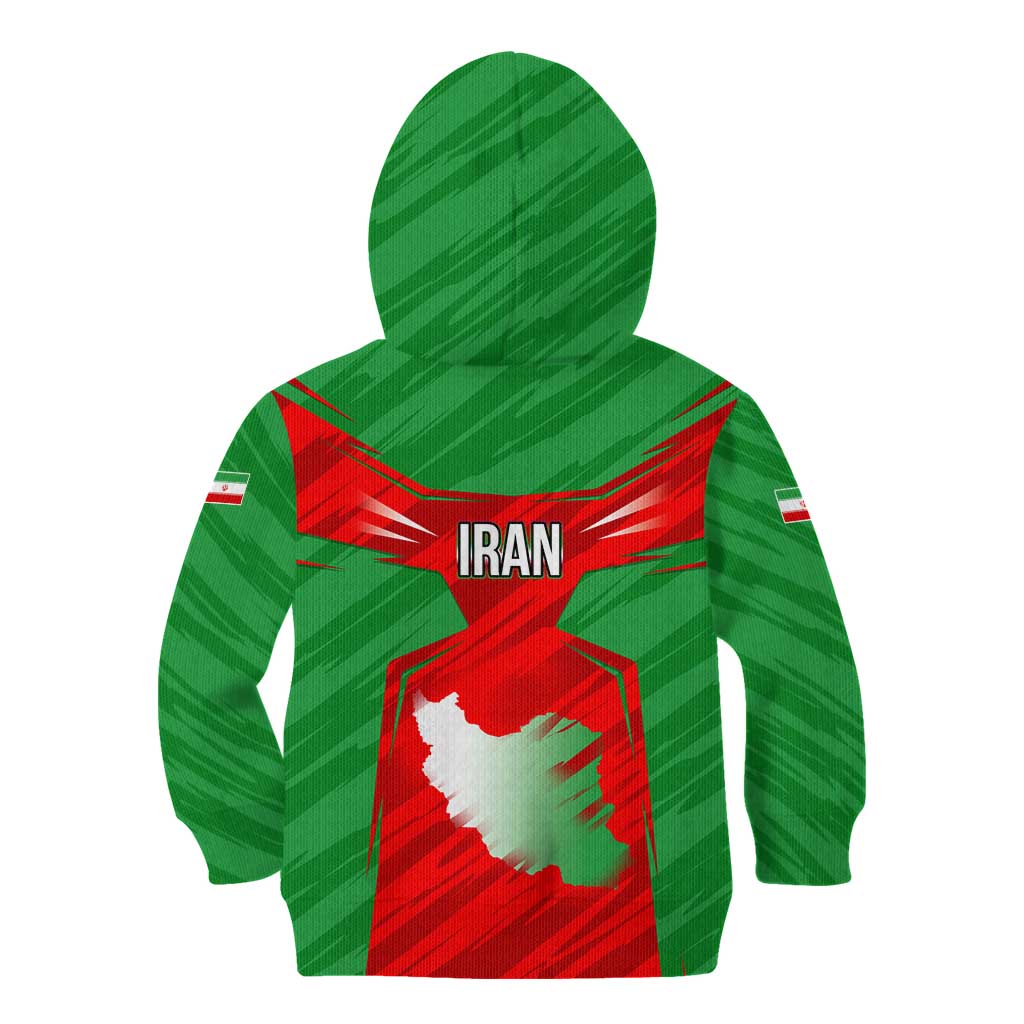 Iran National Pride Kid Hoodie with Bold Lion Crest and Country Silhouette