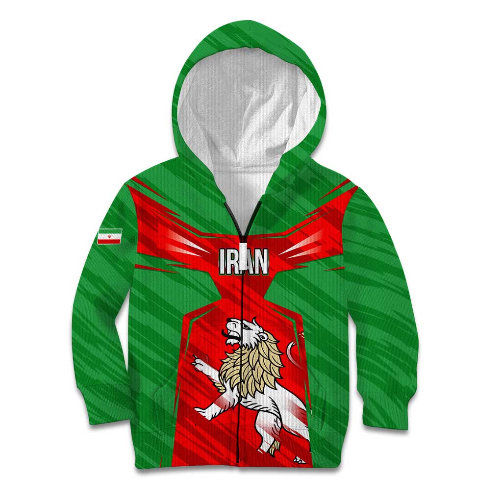 Iran National Pride Kid Hoodie with Bold Lion Crest and Country Silhouette