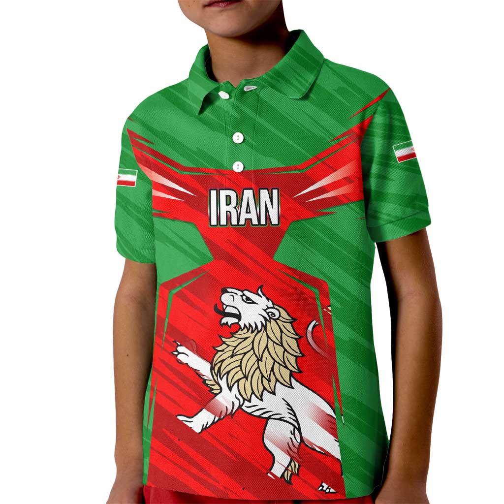Iran National Pride Kid Polo Shirt with Bold Lion Crest and Country Silhouette