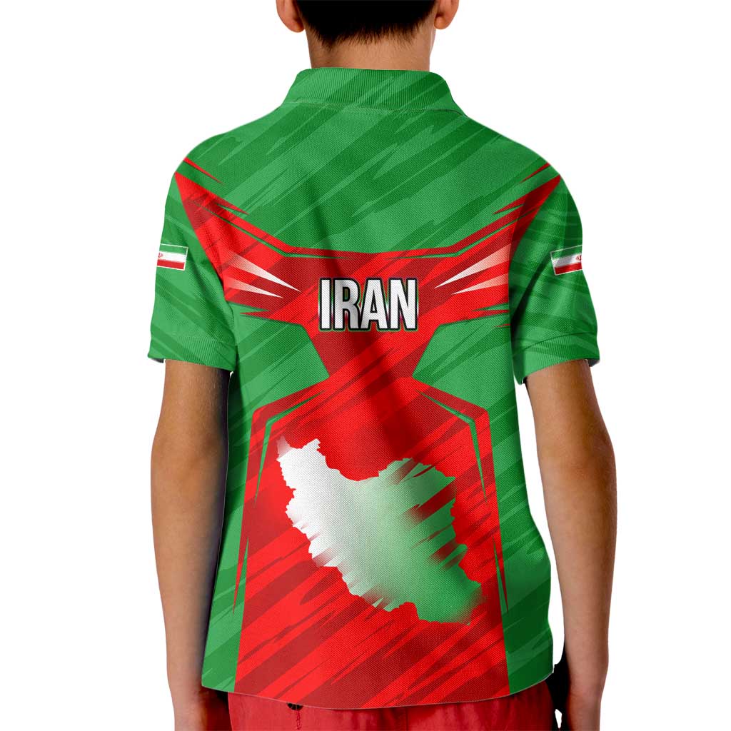 Iran National Pride Kid Polo Shirt with Bold Lion Crest and Country Silhouette