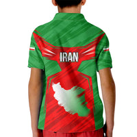 Iran National Pride Kid Polo Shirt with Bold Lion Crest and Country Silhouette
