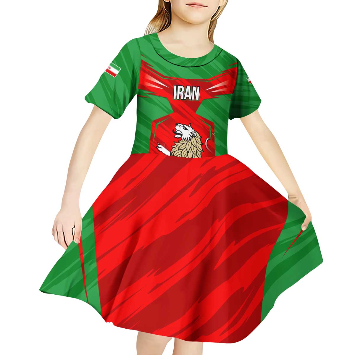 Iran National Pride Kid Short Sleeve Dress with Bold Lion Crest and Country Silhouette