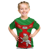 Iran National Pride Kid T Shirt with Bold Lion Crest and Country Silhouette
