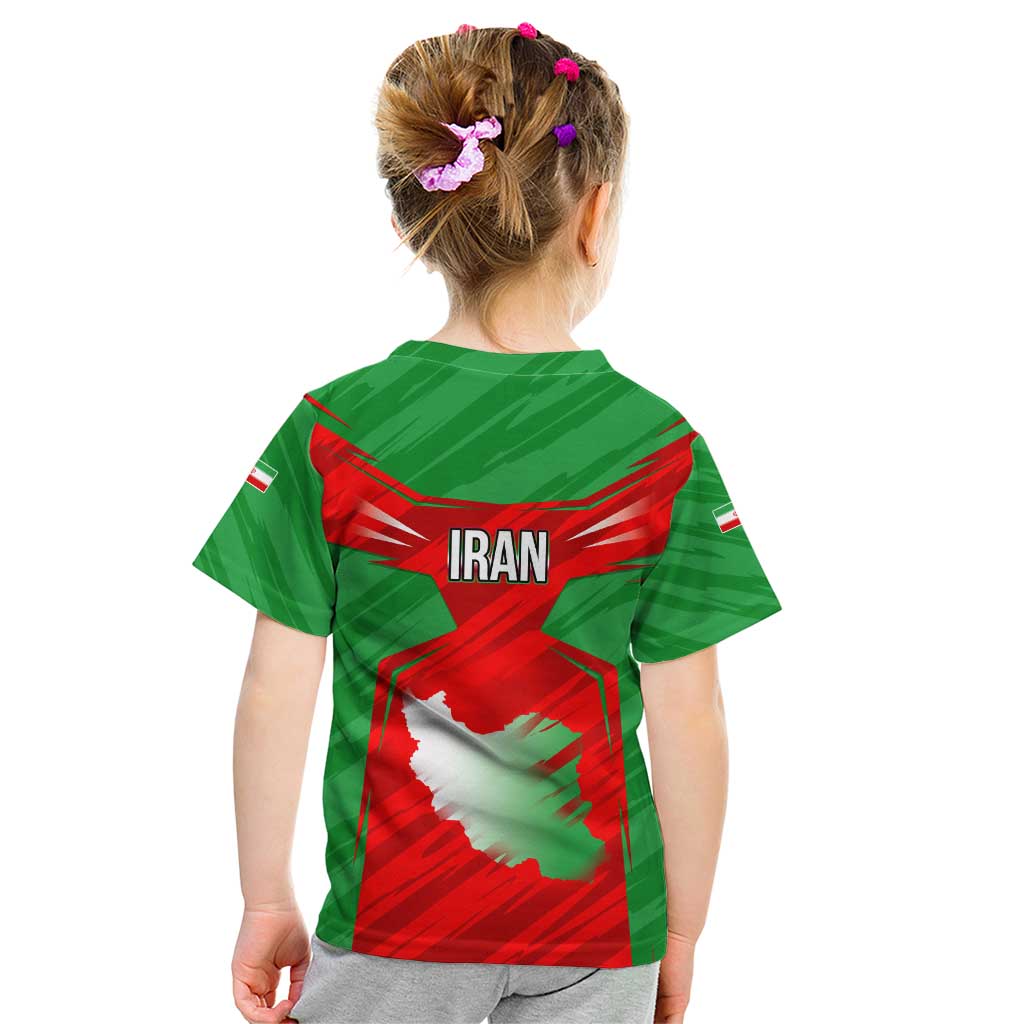 Iran National Pride Kid T Shirt with Bold Lion Crest and Country Silhouette