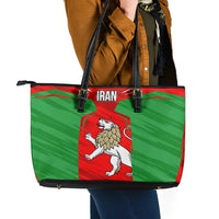 Iran National Pride Leather Tote Bag with Bold Lion Crest and Country Silhouette
