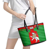 Iran National Pride Leather Tote Bag with Bold Lion Crest and Country Silhouette