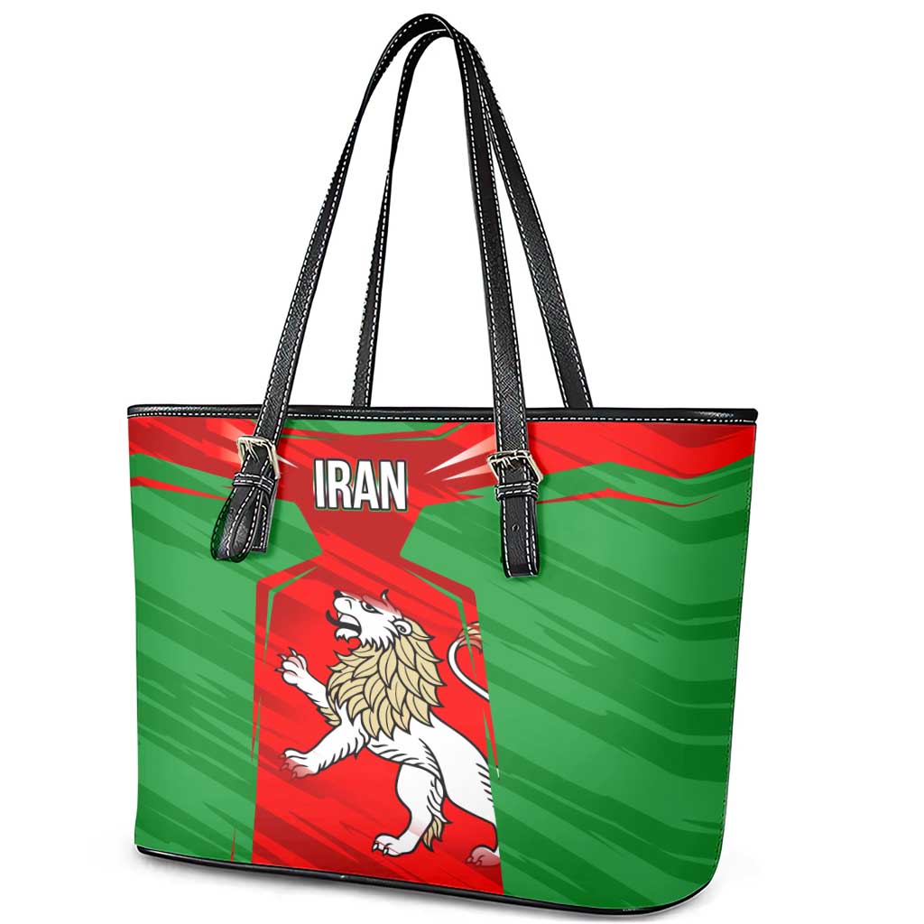 Iran National Pride Leather Tote Bag with Bold Lion Crest and Country Silhouette