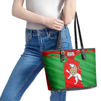 Iran National Pride Leather Tote Bag with Bold Lion Crest and Country Silhouette