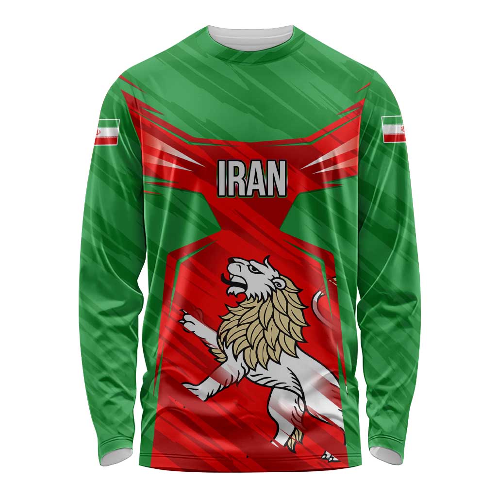 Iran National Pride Long Sleeve Shirt with Bold Lion Crest and Country Silhouette