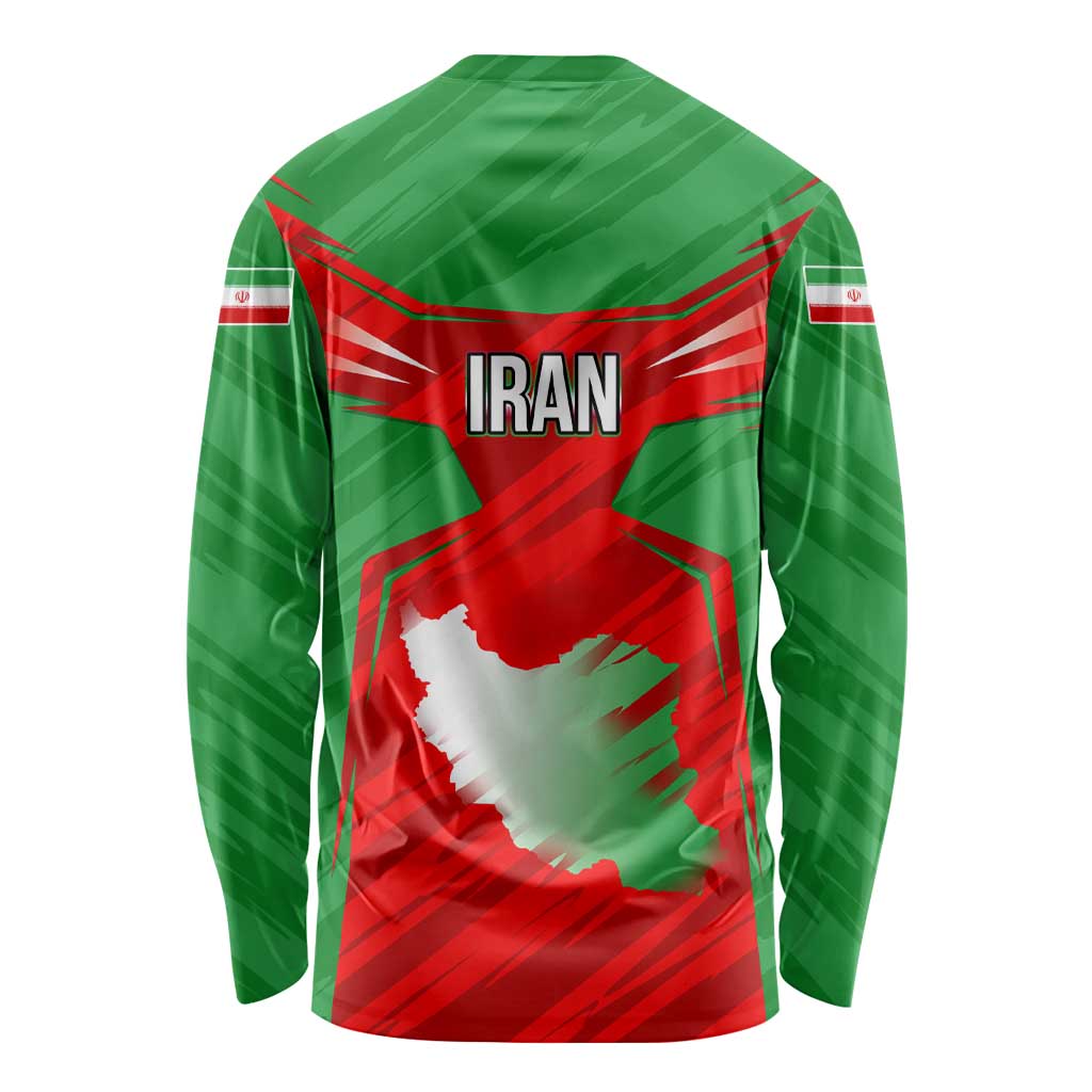Iran National Pride Long Sleeve Shirt with Bold Lion Crest and Country Silhouette