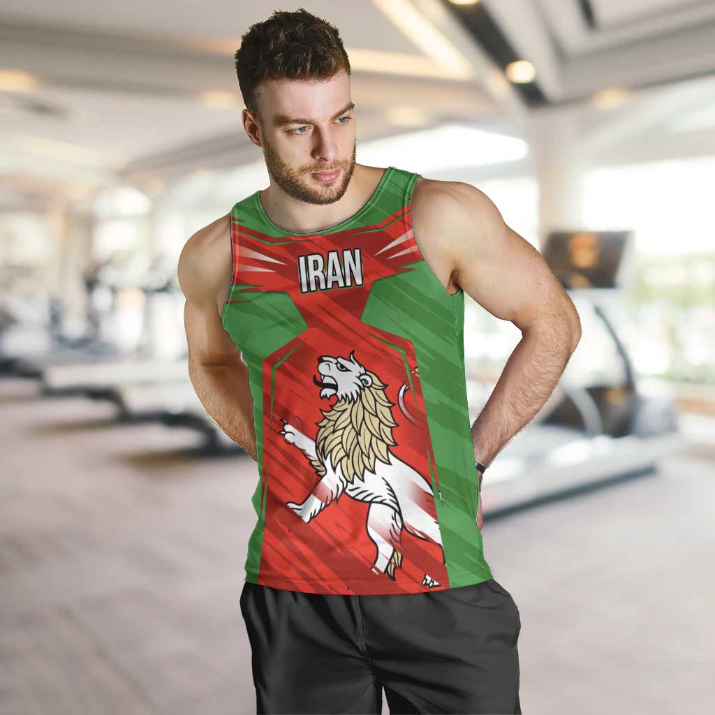 Iran National Pride Men Tank Top with Bold Lion Crest and Country Silhouette
