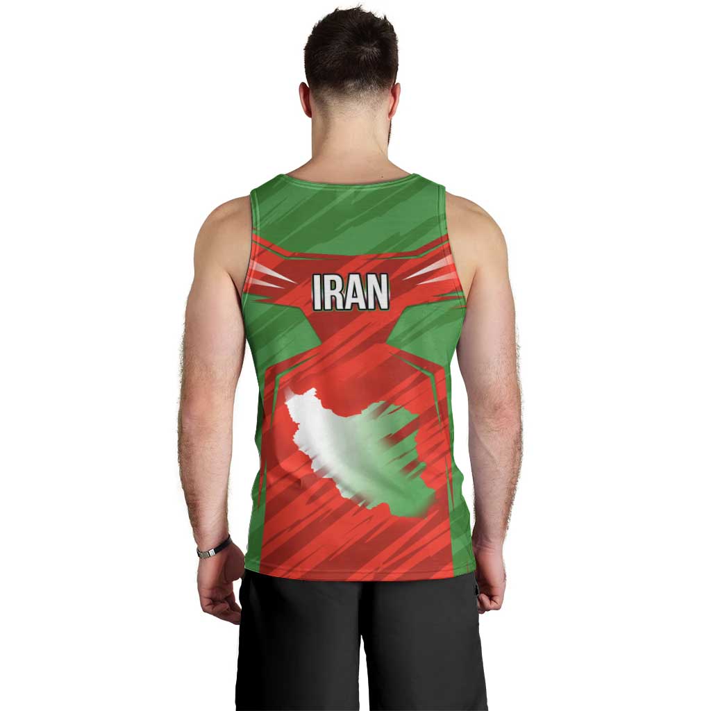 Iran National Pride Men Tank Top with Bold Lion Crest and Country Silhouette