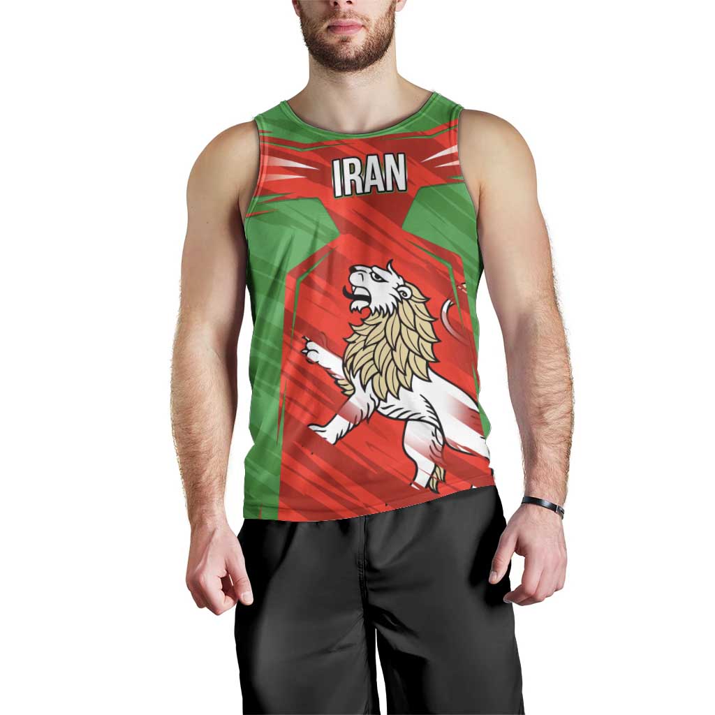 Iran National Pride Men Tank Top with Bold Lion Crest and Country Silhouette