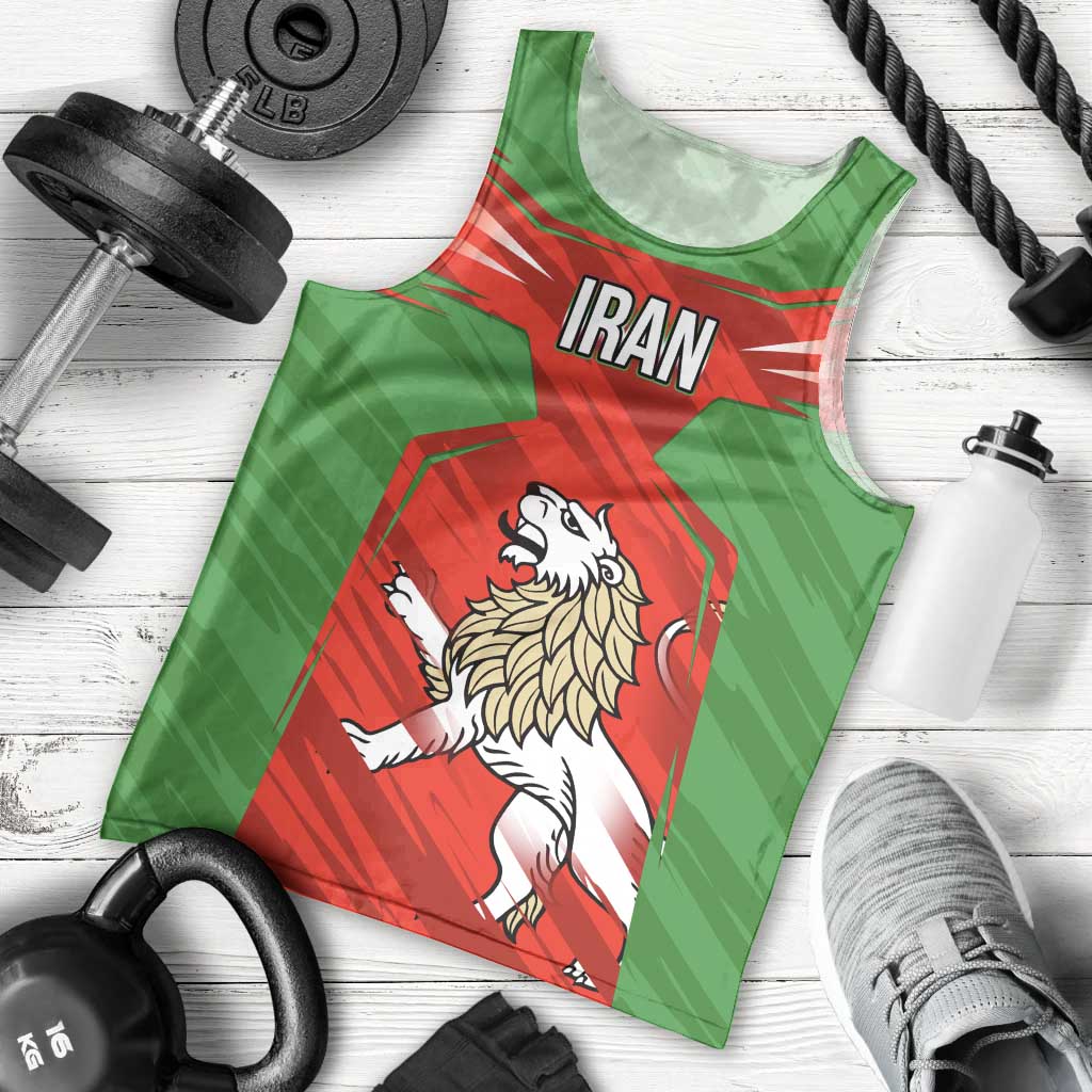 Iran National Pride Men Tank Top with Bold Lion Crest and Country Silhouette