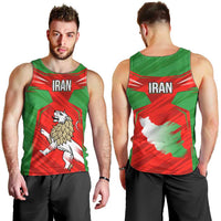 Iran National Pride Men Tank Top with Bold Lion Crest and Country Silhouette