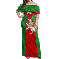 Iran National Pride Off Shoulder Maxi Dress with Bold Lion Crest and Country Silhouette