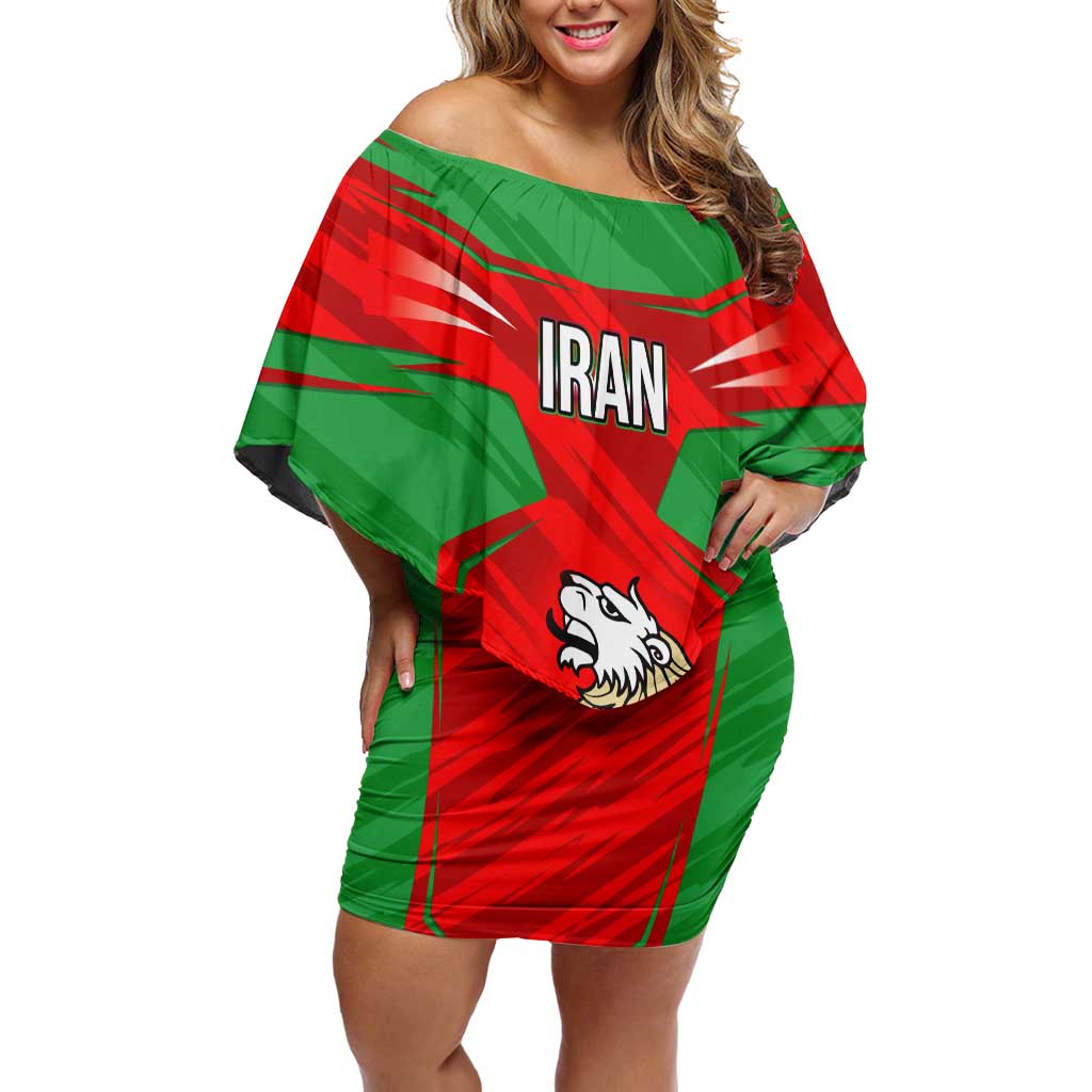 Iran National Pride Off Shoulder Short Dress with Bold Lion Crest and Country Silhouette