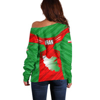 Iran National Pride Off Shoulder Sweater with Bold Lion Crest and Country Silhouette