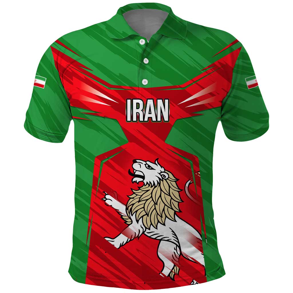 Iran National Pride Polo Shirt with Bold Lion Crest and Country Silhouette