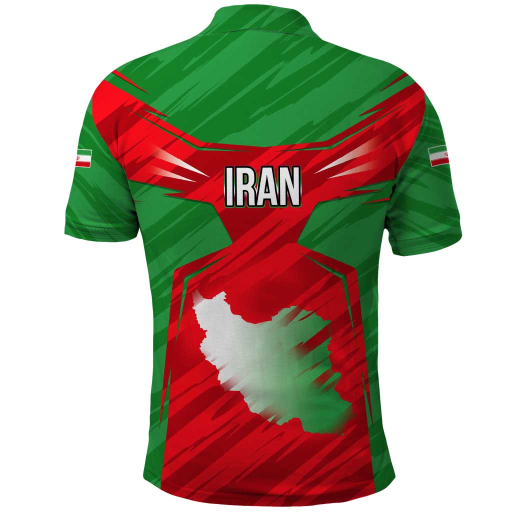 Iran National Pride Polo Shirt with Bold Lion Crest and Country Silhouette