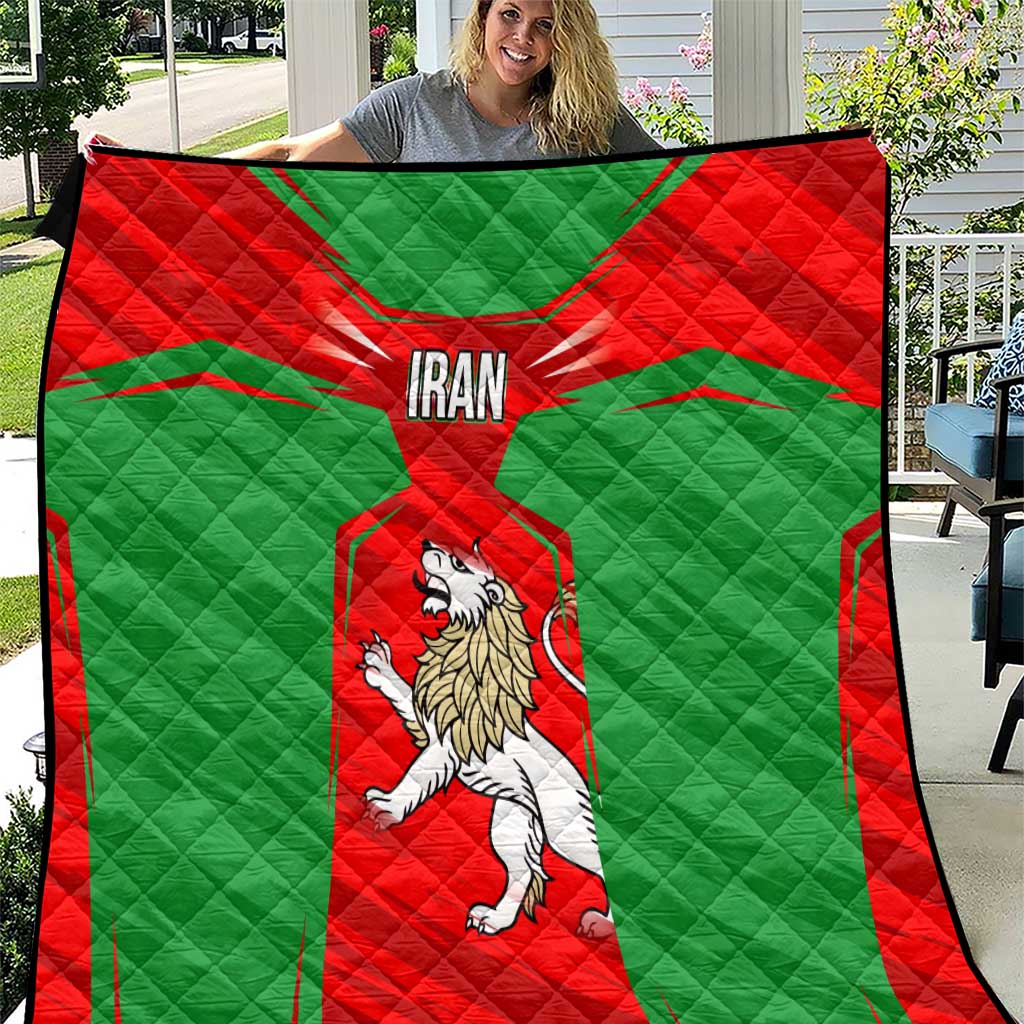 Iran National Pride Quilt with Bold Lion Crest and Country Silhouette