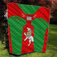 Iran National Pride Quilt with Bold Lion Crest and Country Silhouette