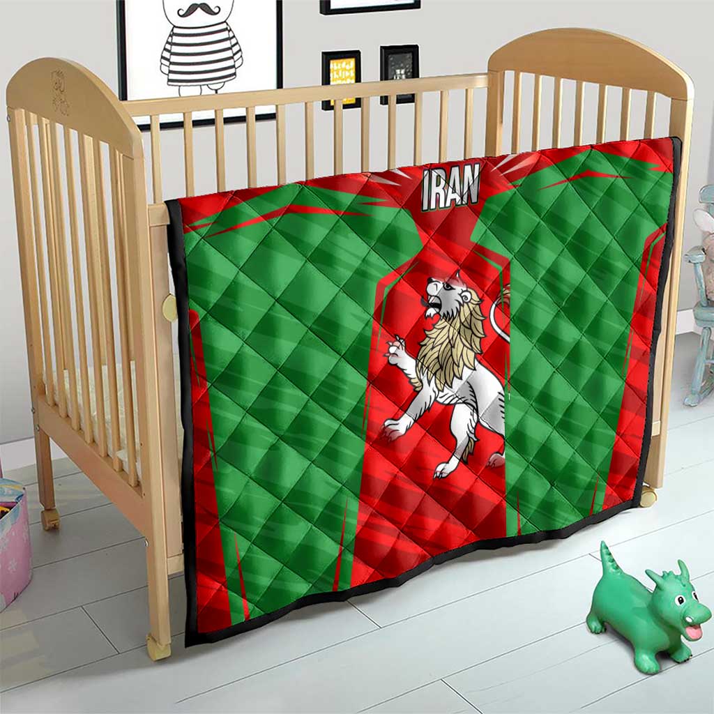 Iran National Pride Quilt with Bold Lion Crest and Country Silhouette