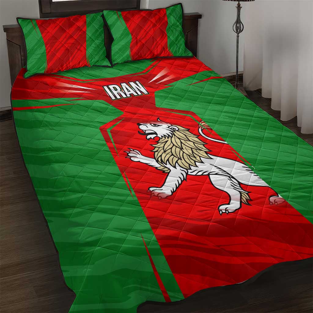 Iran National Pride Quilt Bed Set with Bold Lion Crest and Country Silhouette