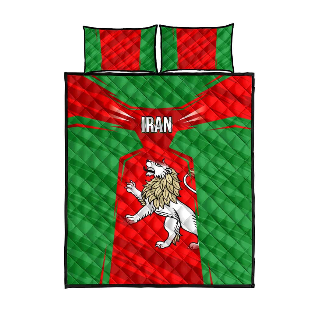 Iran National Pride Quilt Bed Set with Bold Lion Crest and Country Silhouette