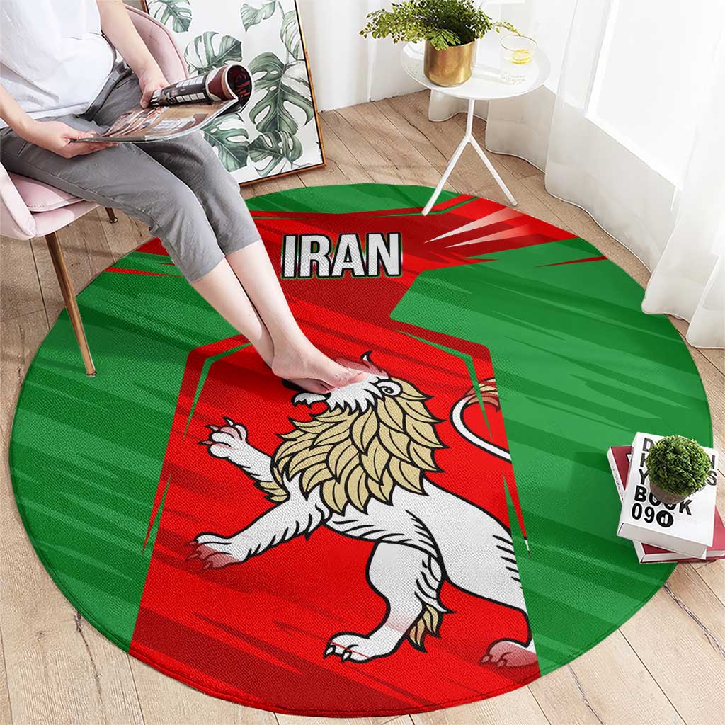 Iran National Pride Round Carpet with Bold Lion Crest and Country Silhouette