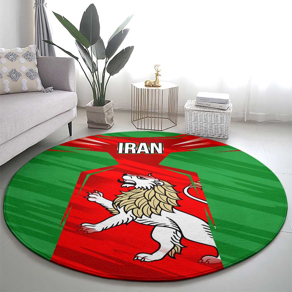 Iran National Pride Round Carpet with Bold Lion Crest and Country Silhouette