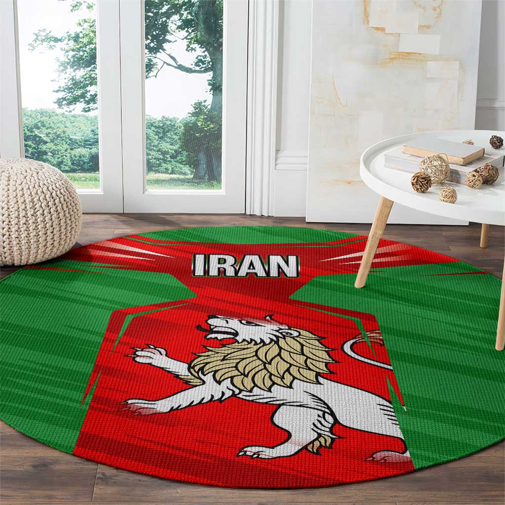Iran National Pride Round Carpet with Bold Lion Crest and Country Silhouette