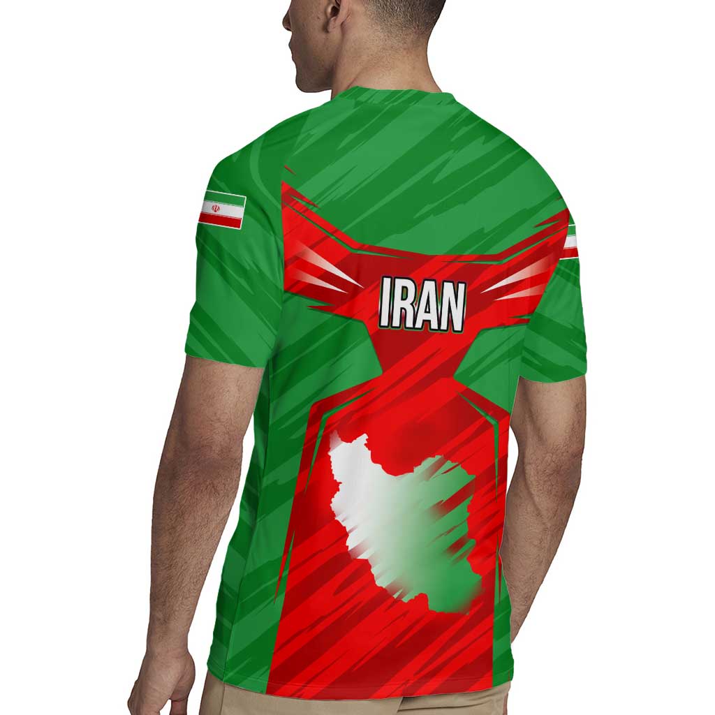 Iran National Pride Rugby Jersey with Bold Lion Crest and Country Silhouette